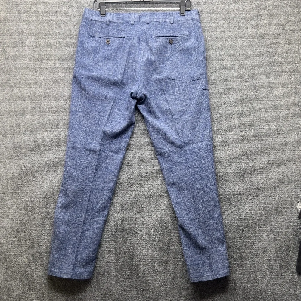 Mens Blue Dress Pants Flat Front Textured Casual Career Slacks 32x31